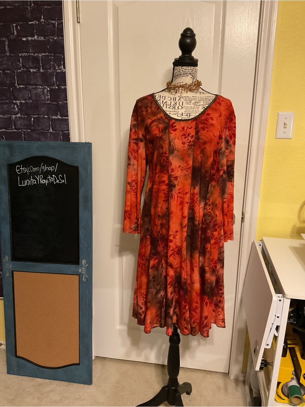 Sami & Jo Red-Orange Floral Long Sleeve Swing Dress